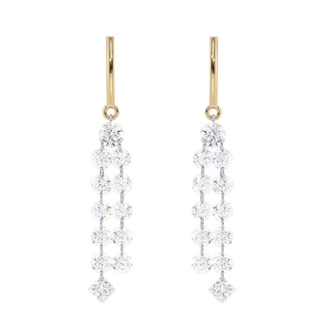 Aresa Mixed Shape Diamond Double Drop Dangle Earrings in Yellow Gold