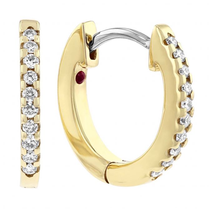 Roberto Coin Small Diamond Huggie Hoop Earrings in 18K Gold, 0.09 cttw