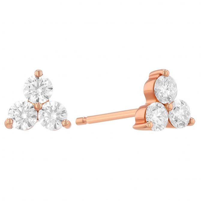 TARA Pearls Diamond Trio Cluster Stud Earrings in Rose Gold, 0.62 cttw