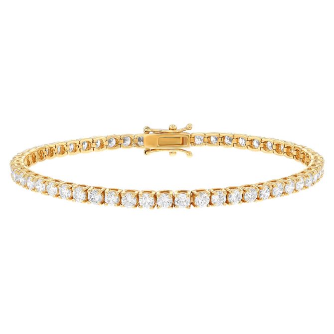 Round Diamond 4 Prong Tennis Bracelet in Yellow Gold, 7", 5.45 cttw