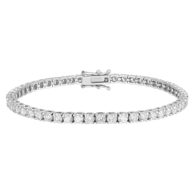 Round Diamond 4 Prong Tennis Bracelet in White Gold, 5.45 cttw, 7"