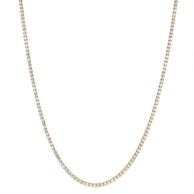 Diamond Prong Set Tennis Necklace in Yellow Gold, 17", 10.16 cttw