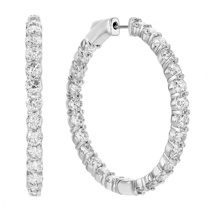 Diamond Inside Out Hoop Earrings in White Gold, 10.00 cttw