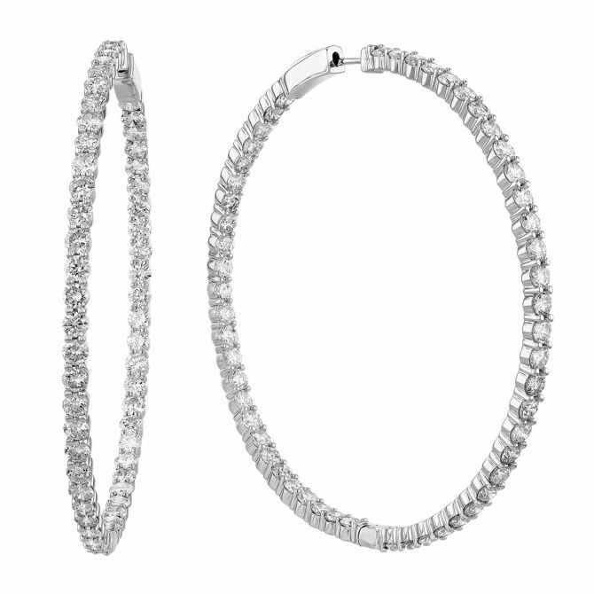 Diamond Inside Out Hoop Earrings in White Gold, 10.00 cttw