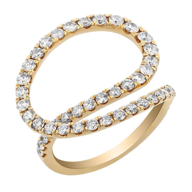 Diamond Swirl Crossover Ring in Yellow Gold