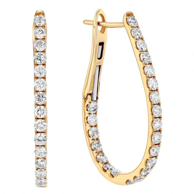 Diamond Inside Out J-Hoop Earrings in Yellow Gold, 1.13 cttw