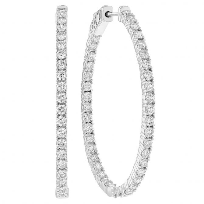 Diamond Inside Out Oval Hoop Earrings in White Gold, 4.18 cttw