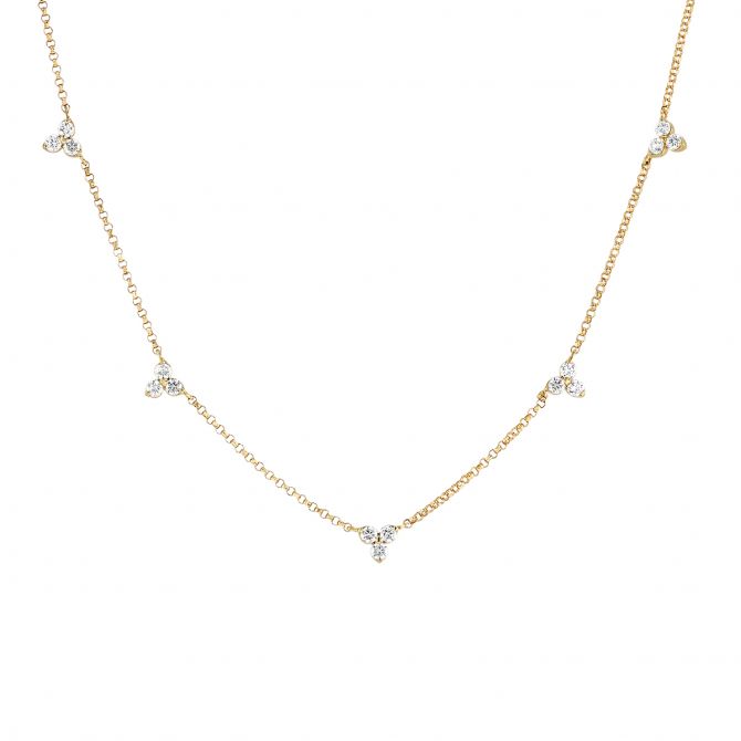 Roberto Coin Diamond Trio 5 Station Necklace in Yellow Gold 18