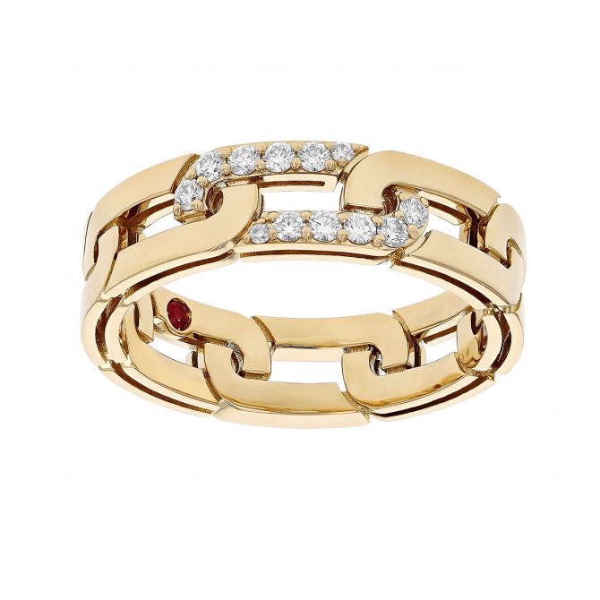 Roberto Coin Navarra Diamond Link Band Ring in Yellow Gold