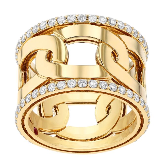 Roberto Coin Navarra Yellow Gold Link & Diamond Wide Band Ring