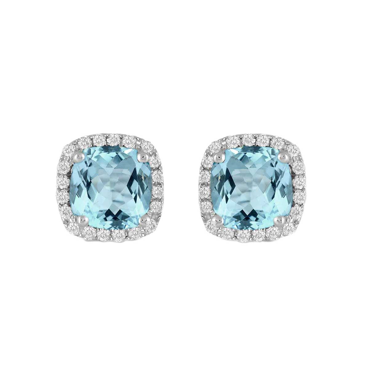 Doves Cushion Topaz & Diamond Halo Stud Earrings in White Gold ...