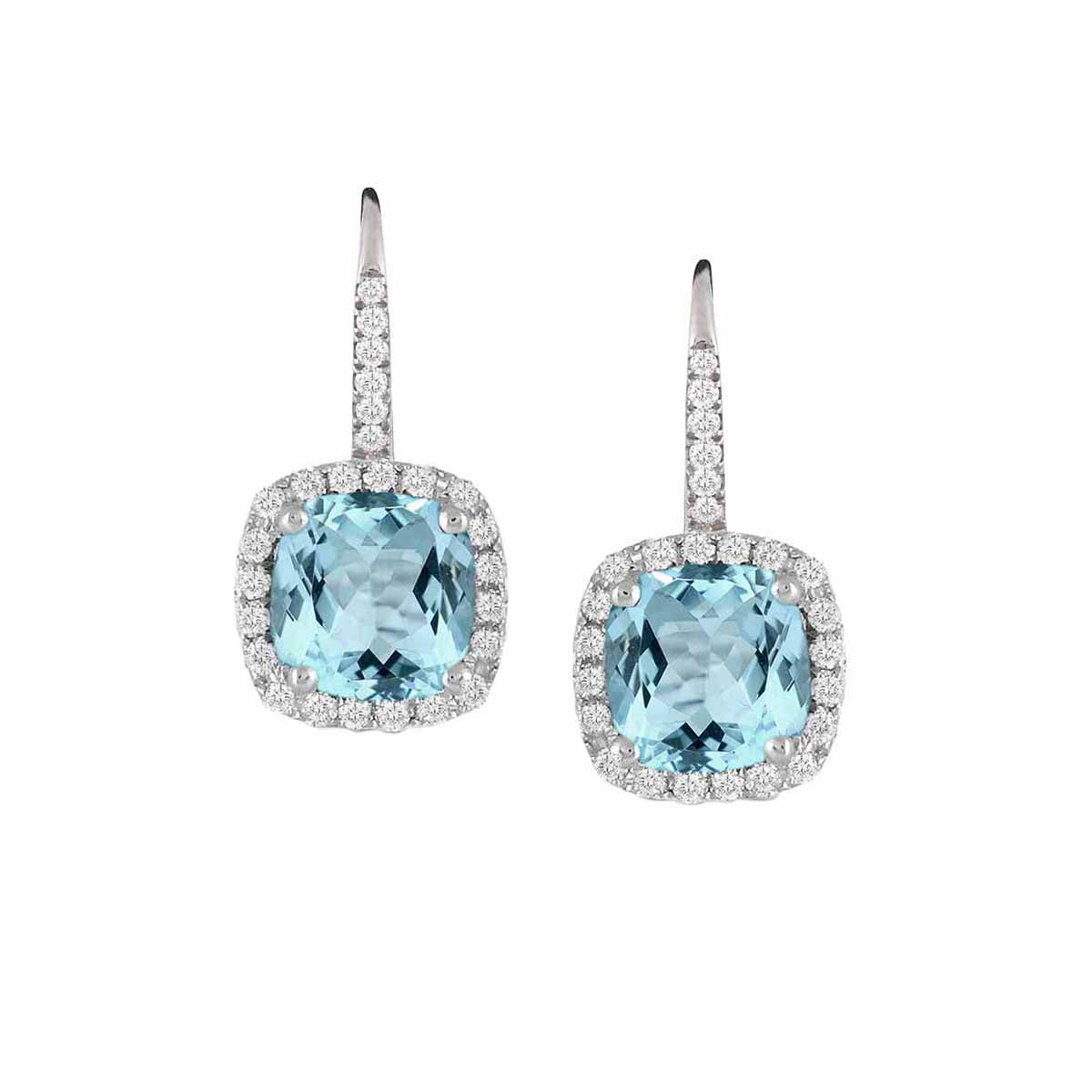 Doves Cushion Topaz & Diamond Halo Drop Earrings in White Gold ...