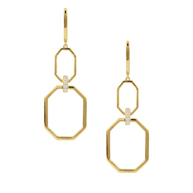 Doves Yellow Gold & Diamond Geometric Dangle Earrings