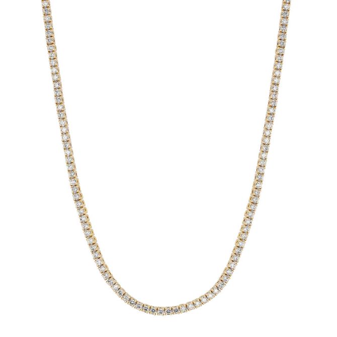 Round Diamond Tennis Necklace in Yellow Gold, 3.53 cttw, 14"