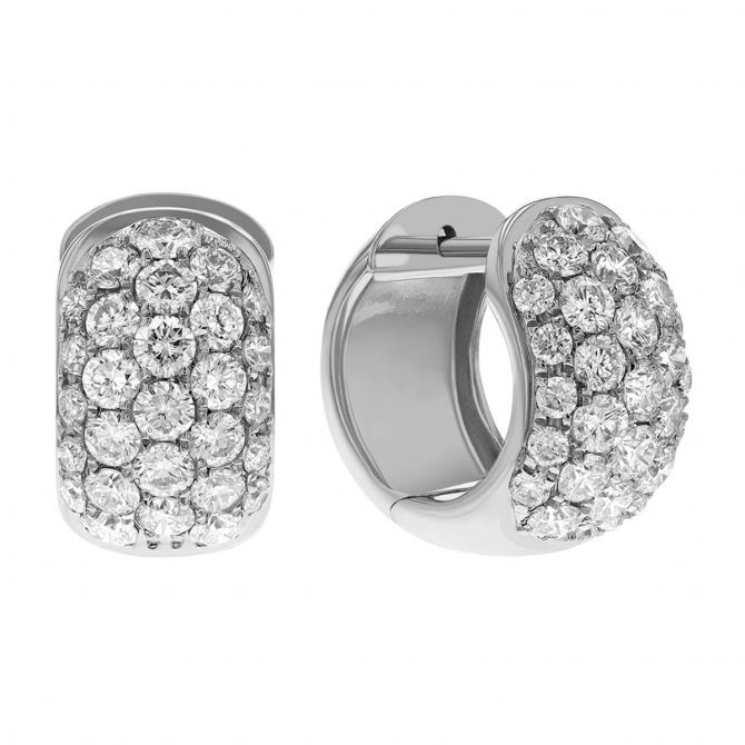 Diamond Pave Wide Huggie Hoop Earrings in White Gold