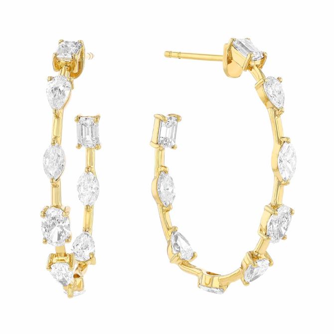 Multi-Shape Diamond In & Out Hoop Earrings in Yellow Gold