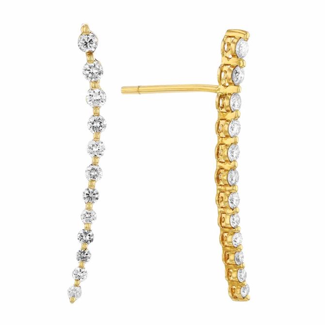 Graduated Diamond Curved Column Drop Earrings in Yellow Gold