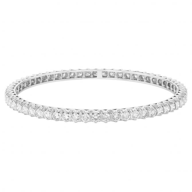 TARA Pearls Round Diamond Tennis Bangle Bracelet in White Gold, 7.52 cttw