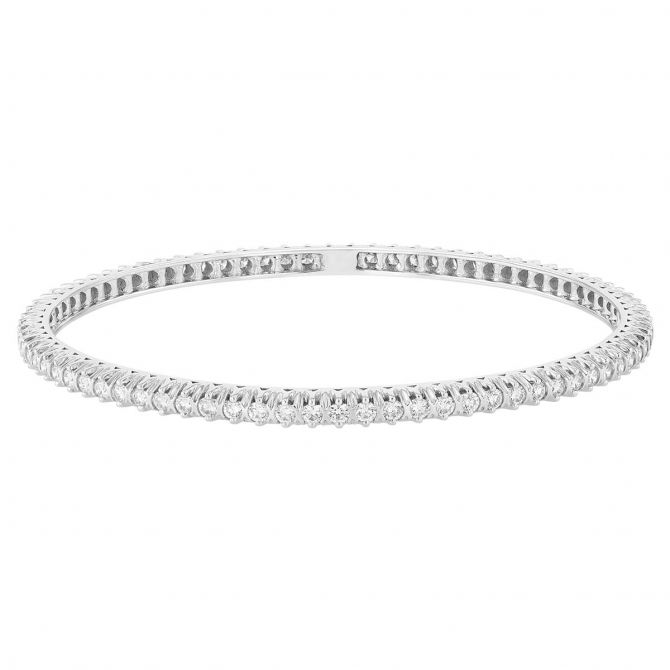 TARA Pearls Round Diamond Tennis Bangle Bracelet in White Gold, 3.37 cttw