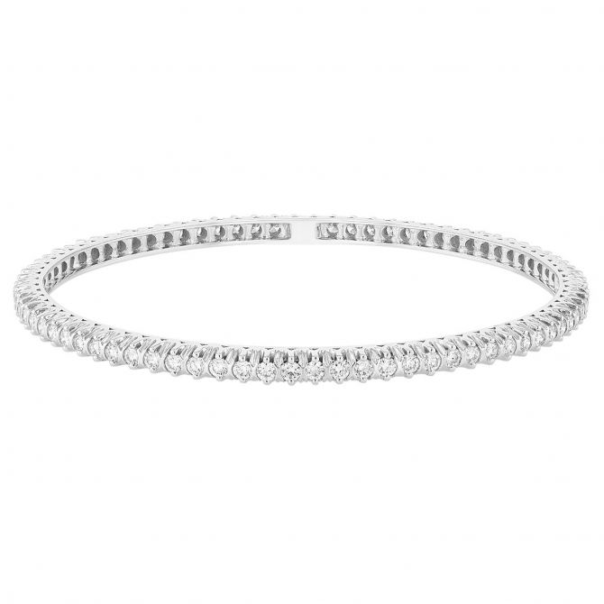 TARA Pearls Round Diamond Tennis Bangle Bracelet in White Gold, 3.52 cttw