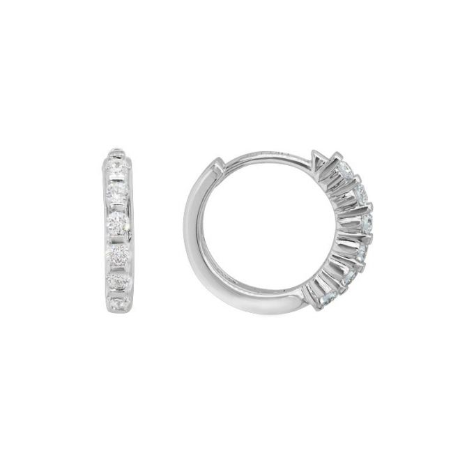 Diamond Huggie Hoop Earrnigs in White Gold, 0.18 cttw