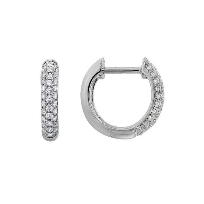 Pavé Diamond 3 Row Huggie Hoop Earrings in White Gold, 0.25 cttw