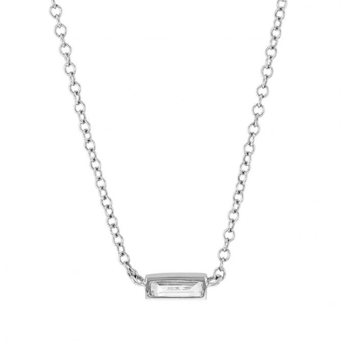 Baguette Diamond Bezel Set Necklace in White Gold, 0.16 cttw, 18"