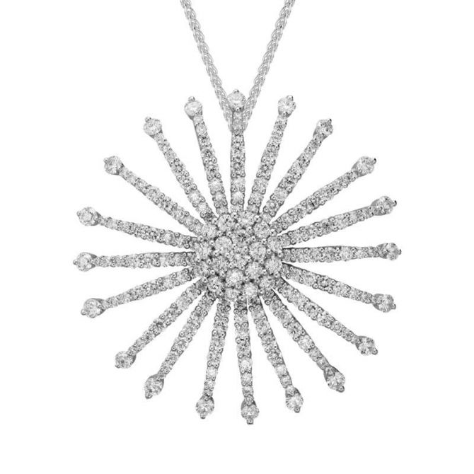 Diamond Cluster Starburst Pendant in White Gold, 18"