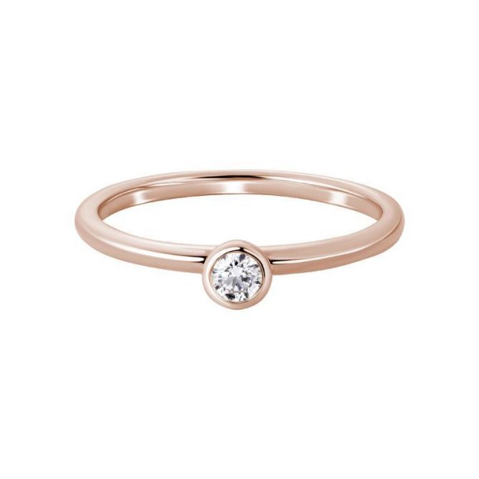 Round Diamond Dainty Bezel Set Solitaire Ring in Rose Gold