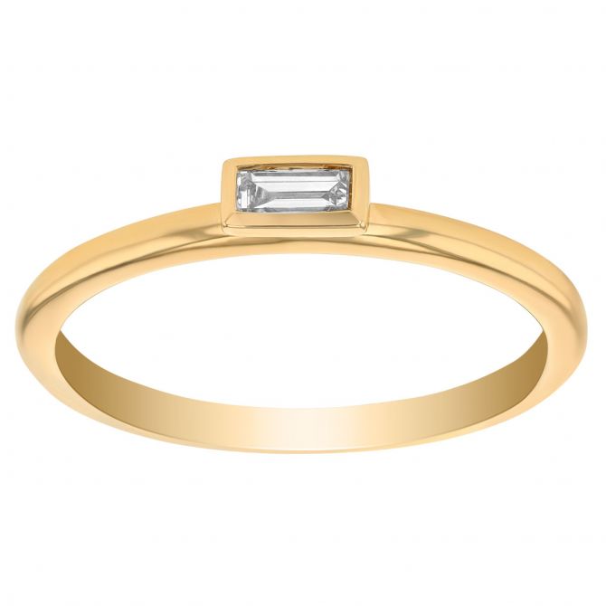 Straight Baguette Diamond Bezel Set Ring in Yellow Gold