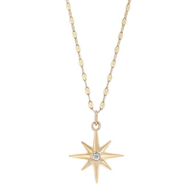 Yellow Gold Starburst & Diamond Pendant, 16"