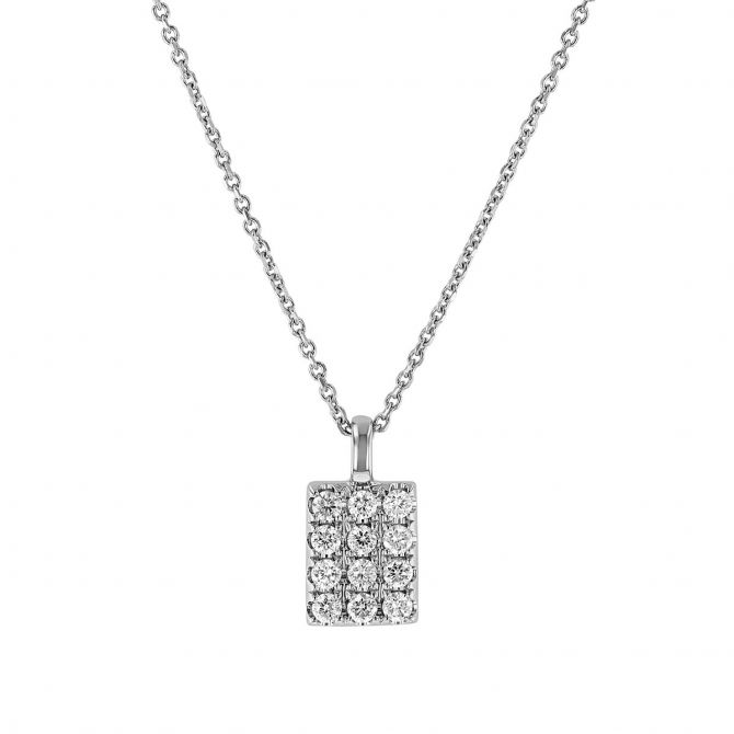 Diamond Pavé Rectangle Tag Pendant in White Gold, 16"