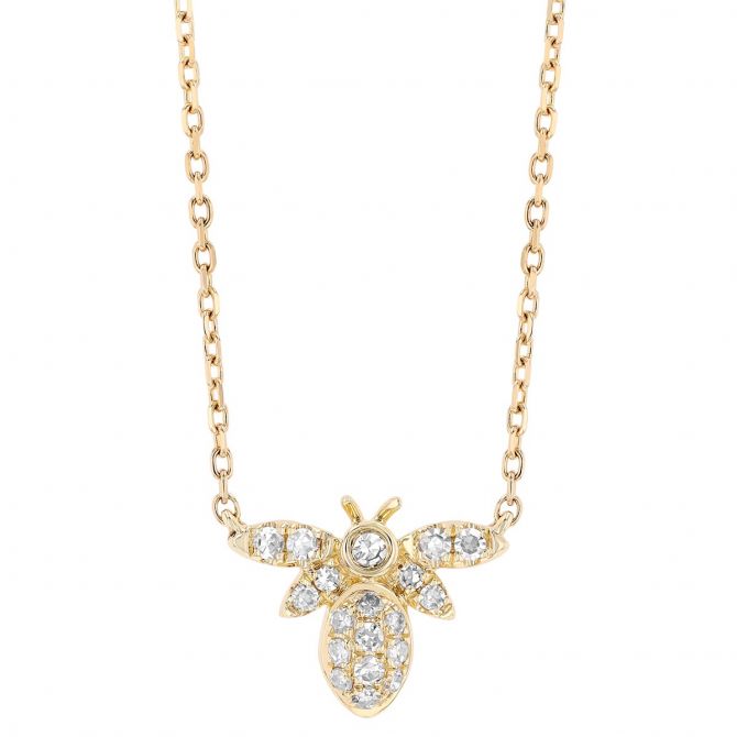 Diamond Honeybee Necklace in Yellow Gold, 18"