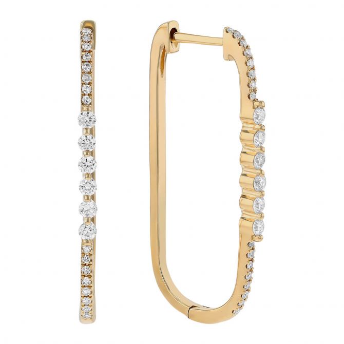 Multi Size Diamond Long Oval Hoop Earrings in Yellow Gold