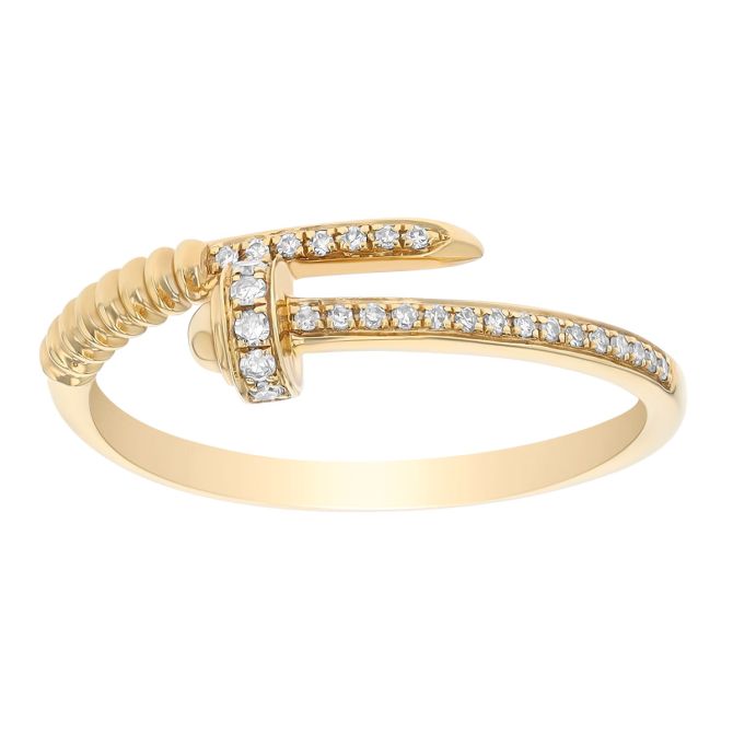 Diamond Nail Bypass Ring in Yellow Gold