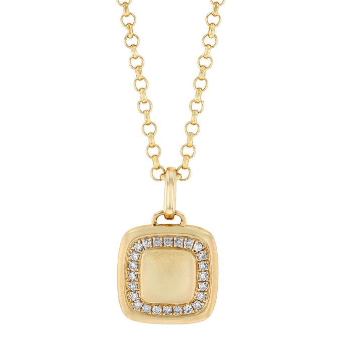 Diamond Frame Mini Cushion Shaped Locket Pendant in Matte Yellow Gold, 20"