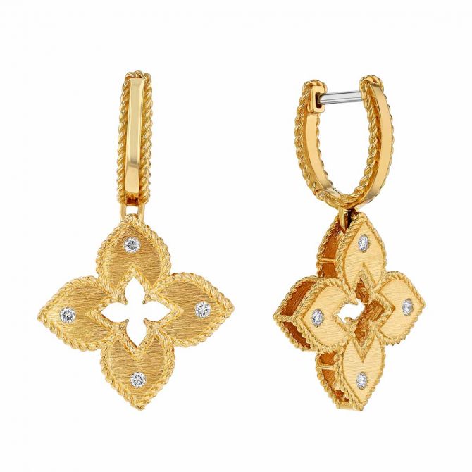 Roberto Coin Venetian Princess Diamond Drop Earrings in Yellow Gold