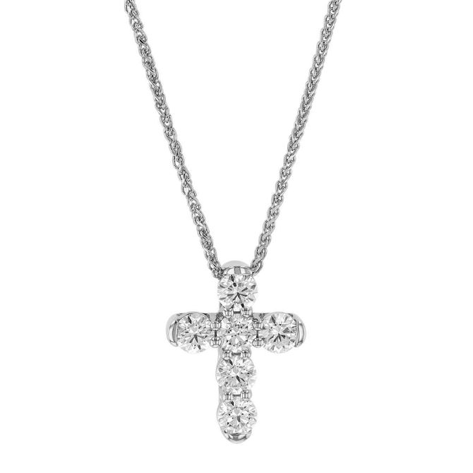 Diamond Cross Pendant in White Gold, 18", 0.91 cttw