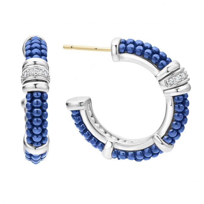 LAGOS Blue Caviar Ceramic & Diamond Hoop Earrings