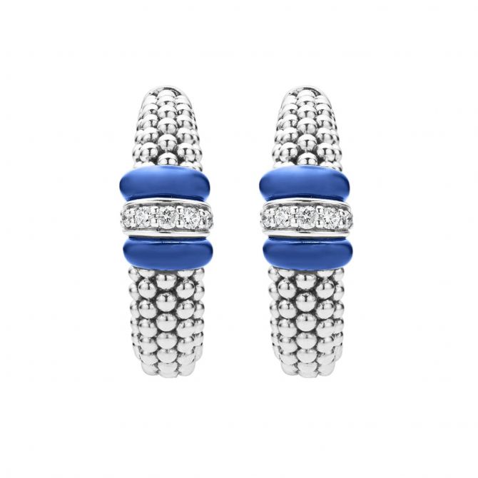 LAGOS Blue Caviar Ceramic Caviar Diamond Hoop Earrings