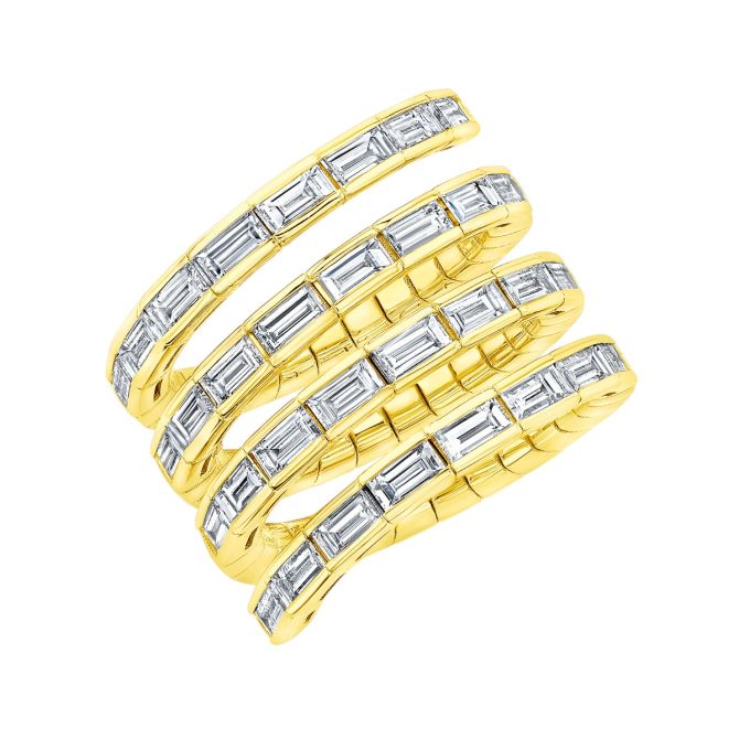 Rahaminov Straight Baguette Diamond Wrap Bypass Ring in Yellow Gold