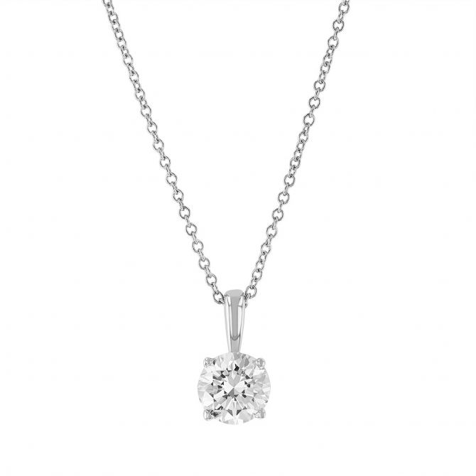 Round Diamond Solitaire Pendant in White Gold, 1.00 aptw