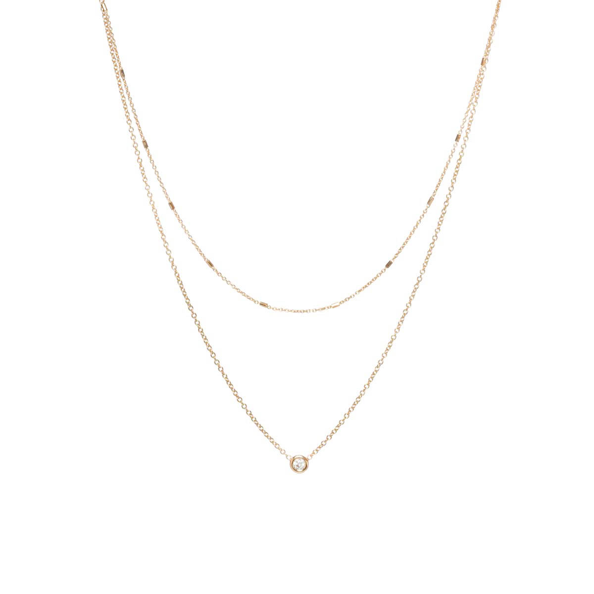 Zoe Chicco Tiny Bar Chain & Floating Diamond Layered Necklace in Yellow ...