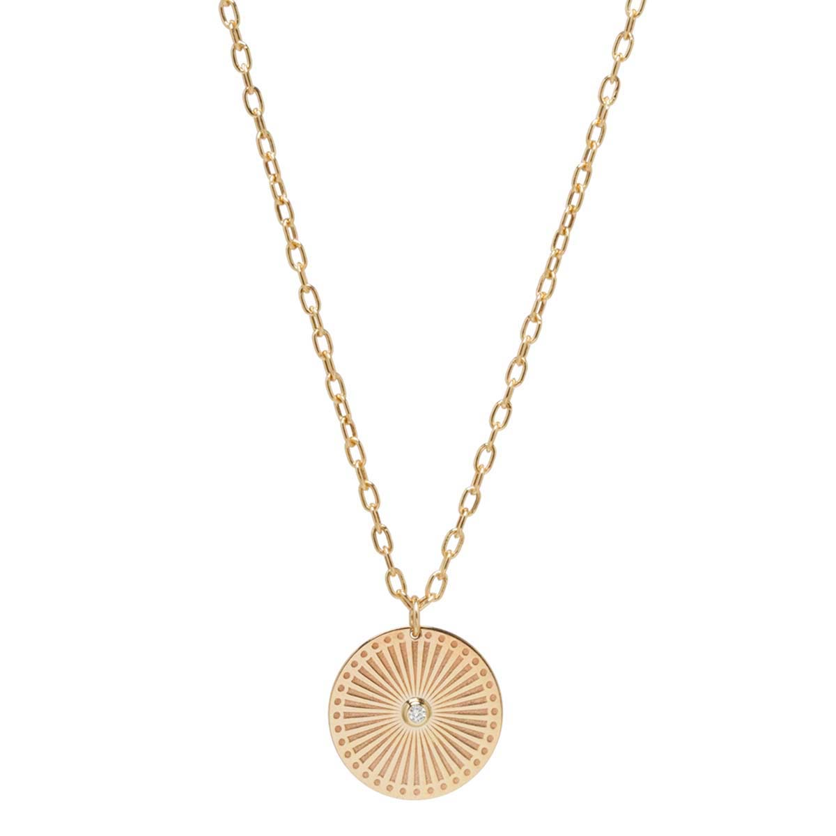 Zoe Chicco Yellow Gold Diamond Small Sunbeam Medallion Necklace