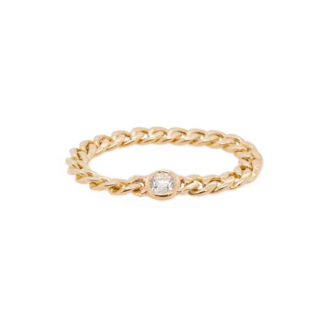 14K Yellow Gold Diamond Curb Chain Ring