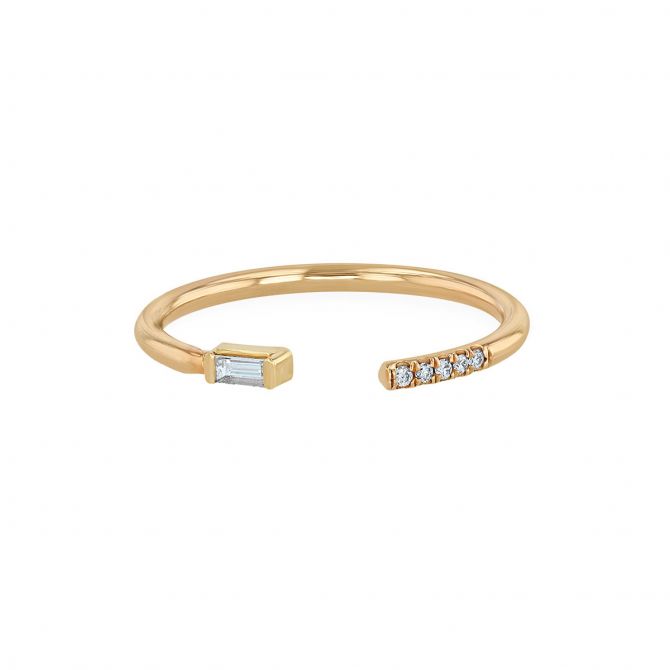 Zoe Chicco Baguette & Pave Diamond Open Ring in Yellow Gold