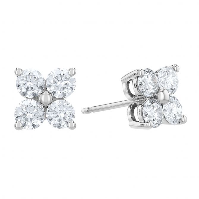 Round Diamond Quartet Stud Earrings in White Gold