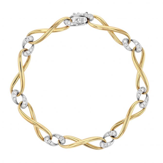 Diamond Alternating Link Twisted Bracelet in Yellow & White Gold