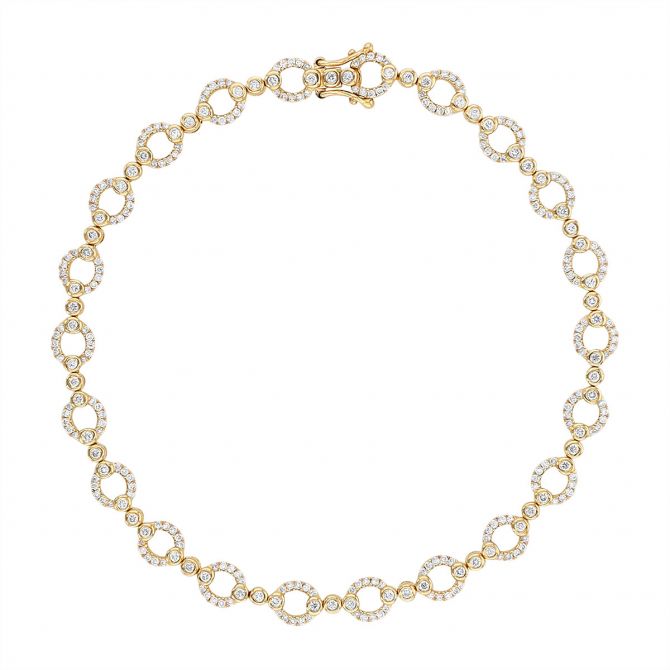 Diamond Open Circle Link Chain Bracelet in Yellow Gold