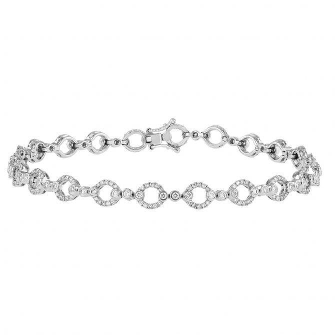 Diamond Open Circle Link Bracelet in White Gold